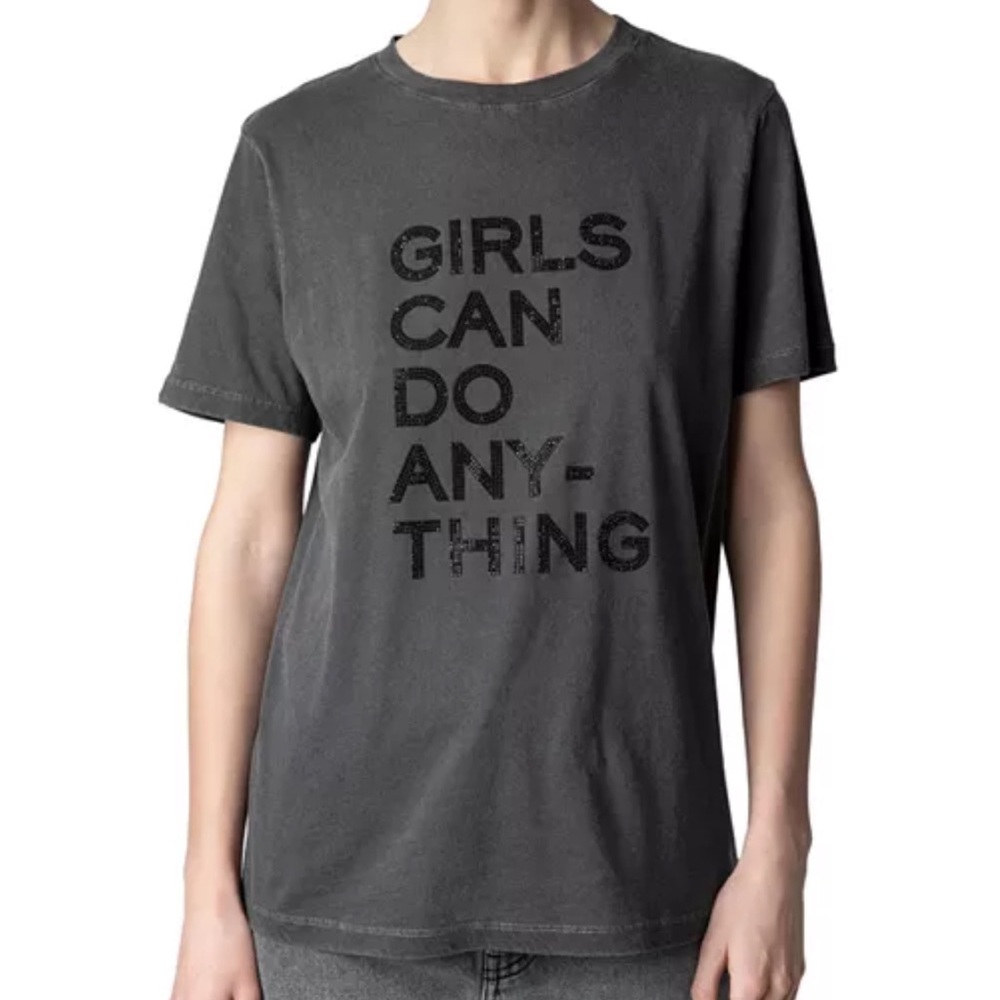 Zadig & Voltaire Bella “Girls Can Do Anything” bling tee S Vintage Black